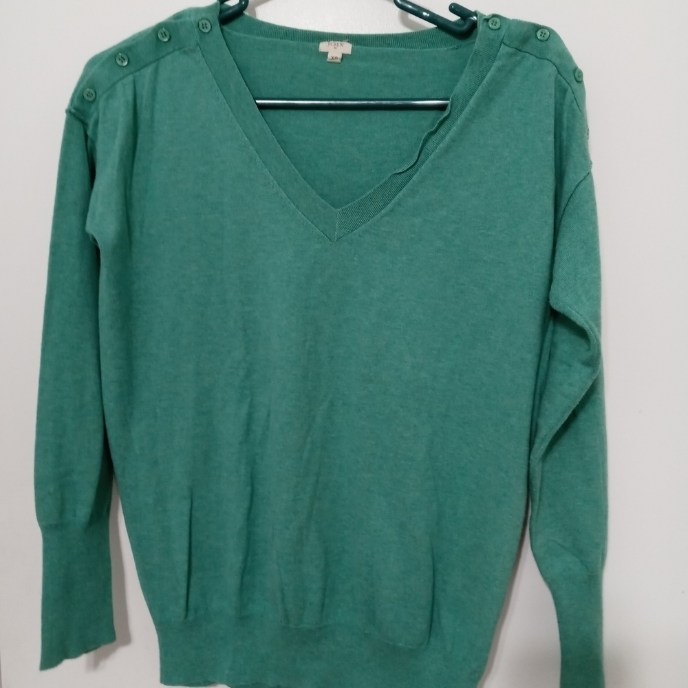 J. Crew Lightweight Green 100% cotton Long Sleeve Pullover V Neck Sweater XS